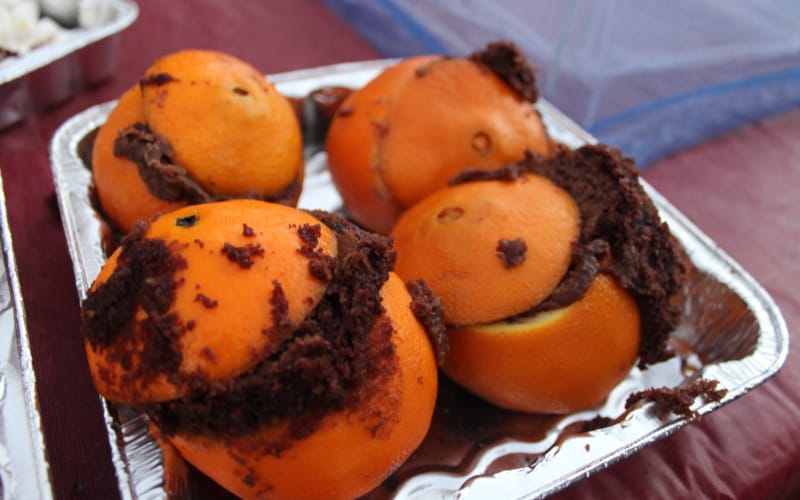 Chocolate Cake baked inside oranges.