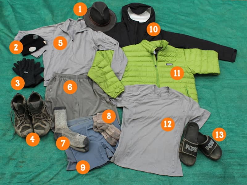 All the clothing I carried and wore for 13 days on the John Muir Trail.