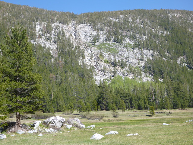 A landslide in Lyell Canyon along the John Muir Trail.