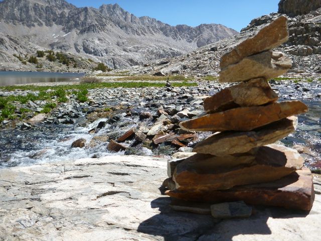 Rock cairn to mark the trail on the John Muir Trail.