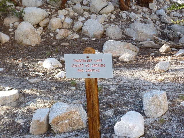 Sign at Timberline Lake. No camping.