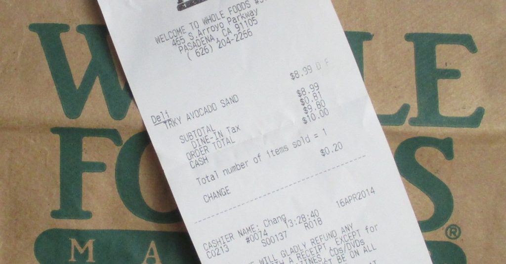 Whole Foods Sandwich Receipt